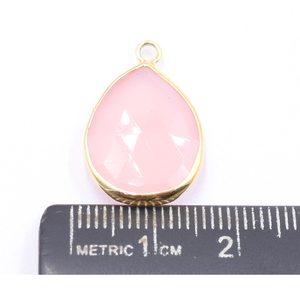 Pendentif en chalcédoine rose en forme de poire, serti d'argent, de 23 à 25 mm, avec bélière, plaqué or - Product Image 5