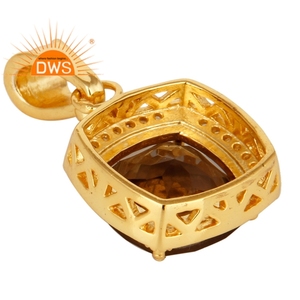 Colgante grueso de piedras preciosas de cuarzo ahumado, collar de cadena de plata chapado en oro de 18k, joyería al por mayor - Product Image 3