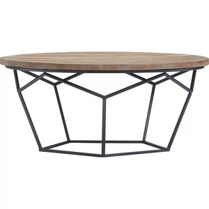 Table basse ronde de style moderne Table d'appoint en bois et métal géométrique pour meubles de salon de villa de luxe - Product Image 2