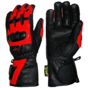 Racing Gloves Full Finger Leather Black Red Panelled Adjustable <b>Wrist</b> <b>Strap</b> Non Slip Waterproof Breathable Motocross Outdoor - Product Image 1