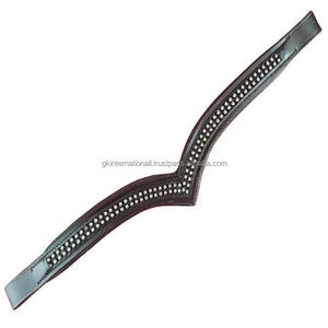 Correa para cejas de caballo en forma de V, cuero genuino negro y marrón, suave relleno de vaca y costura con brillante y cadena de diamante - Product Image 1