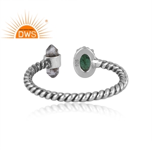 Bague en argent Sterling 925 pour femmes, fabrication de bijoux, anneau empilable, pierre précieuse naturelle, diamant et émeraude, hibouver - Product Image 4