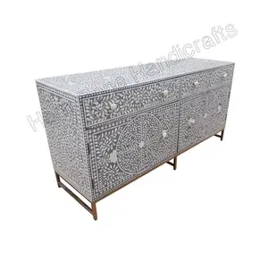 서랍 내각의 최신 디자인 뼈 상감세공 가슴 24 "x 96" x 36 "거실을 위한 서랍을 가진 Handmade 자연적인 뼈 상감세공 드레서