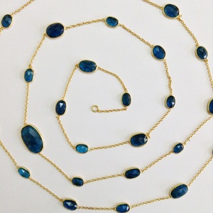Everyday Wear 925 Sterling Silver <b>Gold</b> Plated Blue Appatite 90 cms. <b>Long</b> <b>Chain</b> <b>Necklace</b> - Product Image 2