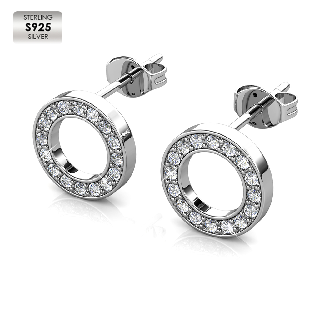 Silver 925 with 18K white gold plated circle earrings