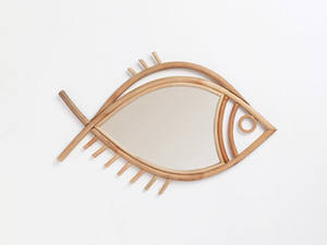 Espejo de pared decorativo de ratán con forma de pez hecho a mano contemporáneo, diseño Animal lindo moderno único, baño, sala de estar, vidrio - Product Image 3