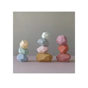 Wooden Stones Montessori Stacking Sensory toy tumi Ishi stone set wooden balance Stones Baby Building Blocks 99 Gold