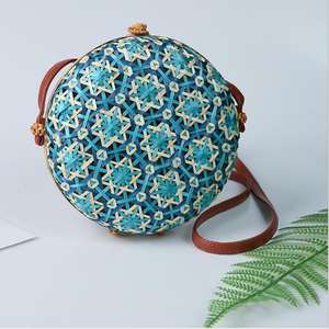 Nuevo artículo, bandolera redonda azul hecha a mano, bolso con asa de bambú para mujer, bolsos con asa de bambú - Product Image 6