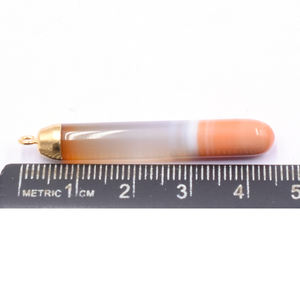 Pendentif en agate à bandes orange, 45-47 mm, forme ovale lisse, matériau en laiton plaqué or avec bélière pour la fabrication de bijoux - Product Image 2