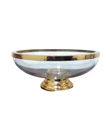 Стеклянная чаша с верхним основанием, металлический дизайн, лидер продаж, чаша для фруктов и конфет, настольное украшение с чашей с серебряной полосой