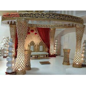 Glamouring Golden FRP Crystal Wedding Mandap Golden Wedding Palazzo Crystal Pillar Mandap Set Golden Diamond Cut Wedding Mandap - Product Image 1