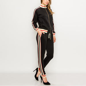 Side Stripe Women's Tracksuits high quality Cotton/Polyester sweatsuit with Custom Printing 2 piece tracksuit - Product Image 4