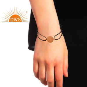 Pulsera con Diseño de Mandala en Filigrana, Plata de Ley 925, Joyería al por Mayor, Bañada en Oro Rosa, Hilo Negro - Product Image 3