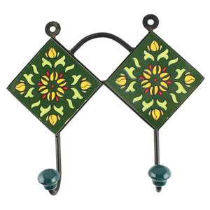 Green Ceramic Floral Rail Robe Hooks Simple Wall Holders Boho Hangers Durable Indian Craft - Product Image 2