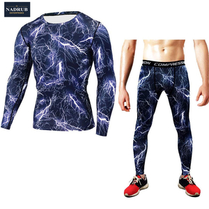 Ensemble de compression sportive pour hommes pour la course à pied, la gym, la musculation, l'entraînement - Pantalon et chemise légers en polyester/coton - Product Image 3