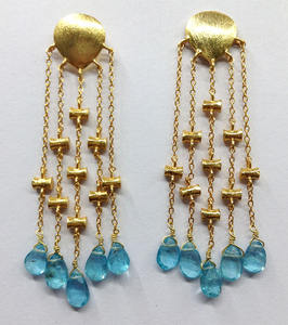 Pendientes de piedras preciosas de moda de estilo único colgantes largos chapados en oro y plata de ley 925 en forma de lágrima - Product Image 3