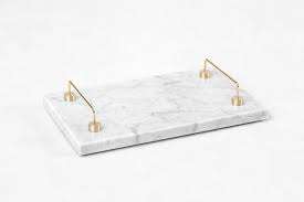 Juya — plateau style marbre Rectangle en marbre blanc, poignées dorées, plateau en marbre pour déco d'hôtel, en vente - Product Image 4