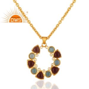 จี้พลอยคาลซิโดนีสีฟ้าธรรมชาติสีเงินสเตอริโออเมทิสต์และคิวบิกเซอร์โคเนียสร้อยคอเครื่องประดับ - Product Image 3