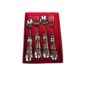 ชุดช้อนส้อมเหล็กเคลือบแบบโบราณ ด้ามจับทำจากแก้ว เป็นมิตรกับสิ่งแวดล้อม ชุดอาหารเย็น 4 ชิ้น พร้อมผิวขัดเงาแบบกระจก - Product Image 1