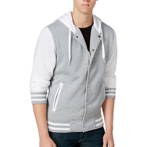 Veste de baseball Varsity personnalisée OEM pour homme, bleu et blanc, corps en laine, manches en cuir, style Letterman pour lycée - Product Image 3