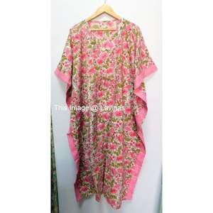 Robe d'été pour filles, caftan en coton, tenue décontractée, de style bohème, avec imprimés blocs à la main, pour dormir le soir - Product Image 1