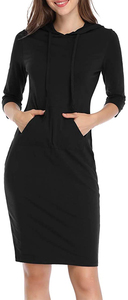 Mujer rayas bolsillo longitud de la rodilla Delgado Casual Pullover vestido con capucha - Product Image 3