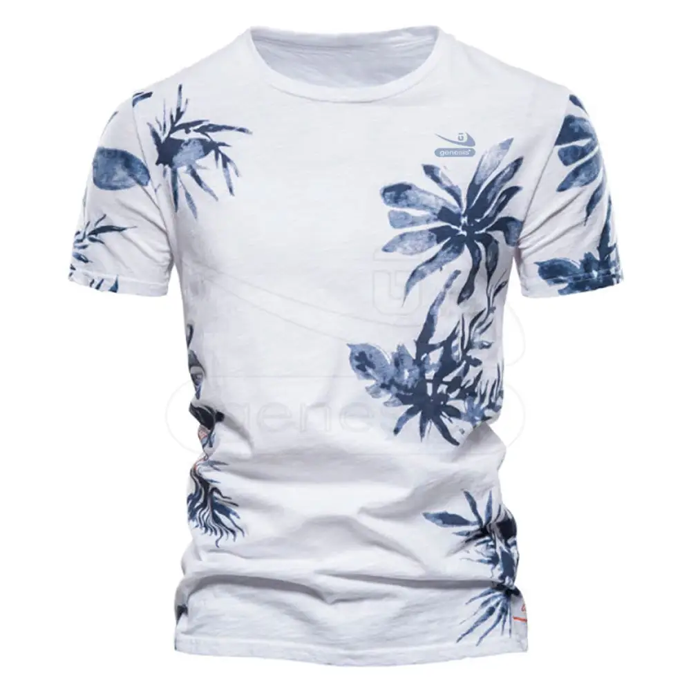 2021 Leaves Printed T-Shirt Men O-neck 100% Cotton Casual Men's T Shirt Summer Quality Fashion Hawaii Style Men Clothes