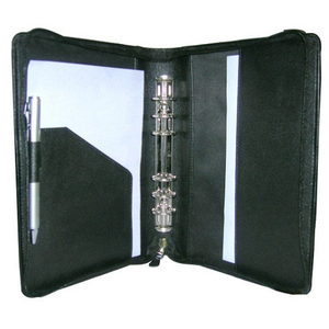 Factory Price Genuine leather black color pen loop business 6 ring binder organizer