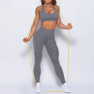 Taille haute respirant Fitness Leggings avec poches grande taille sport soutien-gorge pantalon ensemble femmes Style Simple Yoga Gym en gros - Product Image 1