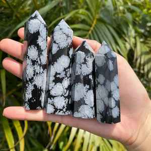 Tour de flocon de neige obsidienne naturelle, 1 pièce, flocons de neige, tour en cristal de guérison, en AGATE élégante - Product Image 1