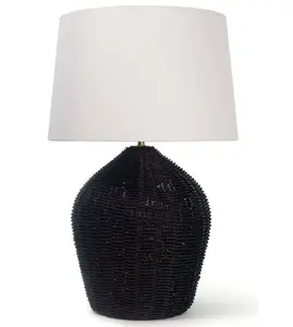 Rattan Tisch lampen Grauer Schatten Hand gewebte Rattan Schreibtisch lampe Nachttisch lampe in schwarzer Farbe mit schwarzem Eisen fuß erhältlich