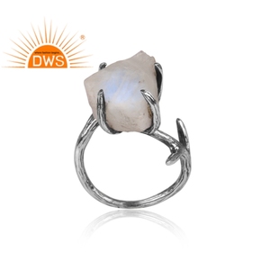 Raw Rainbow Fire Moonstone Branch <b>Ring</b> Jewelry Wholesaler 92.5 <b>Sterling</b> <b>Silver</b> Oxidized Prong <b>Set</b> <b>Ring</b> Jewelry Manufacturer - Product Image 2