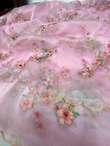 Sari de fête en organza pur de style Bollywood tendance, imprimé et orné de travail Khatli, de conception indienne - Product Image 6