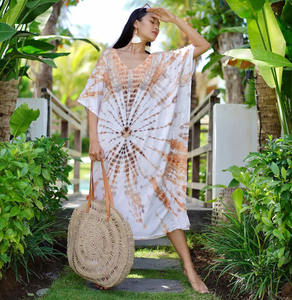 Vestido Kaftán de Diseño Ligero de Una Pieza para Mujer, con Cuello en V y Encaje de Rayón Suave, Estampado Tie Dye - Product Image 1