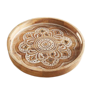 ถาดเสิร์ฟชากาแฟทรงกลมทำจากไม้และเหล็กใส่ขนมและช็อคโกแลต - Product Image 3