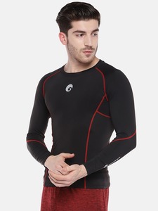T-shirt manches longues et col rond pour homme, haut de couleur noire unie, avec compression, séchage rapide, fitness, avec matériau de haute qualité - Product Image 3