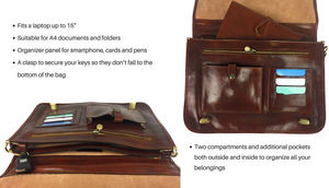 Maletín de cuero genuino resistente al agua de alta calidad para oficina de negocios, maletín para ordenador portátil de 15,6 pulgadas para hombres, - Product Image 5