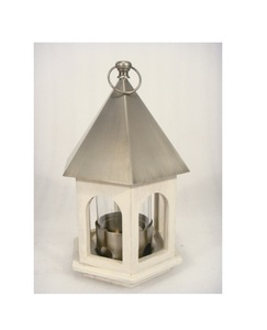 เครื่องให้อาหารนกไม้สีขาวแขวนด้านบนโลหะรูปร่างกระท่อมสําหรับสวน - Product Image 3