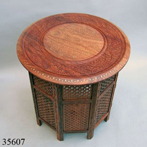 Table d'appoint en bois de manguier sculpté, table ronde en bois, support octogonal, table basse en bois la plus vendue pour la décoration intérieure - Product Image 5