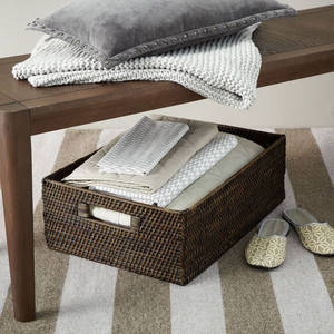 Elegante caja de cesta de almacenamiento de ratán rectangular negra oscura multifuncional con asas cestas de ratán - Product Image 3