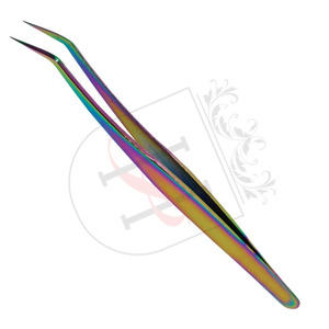Pinzas para extensión de pestañas, 15MM, 35 grados, volumen, con tu logotipo, Color arcoíris, funda - Product Image 2