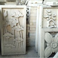 Sculpture en relief de pierre de Bali, motif floral, design moderne, style naturel, couleur beige, 100% sculpture à la main, art mural, Indonésie, décoration intérieure