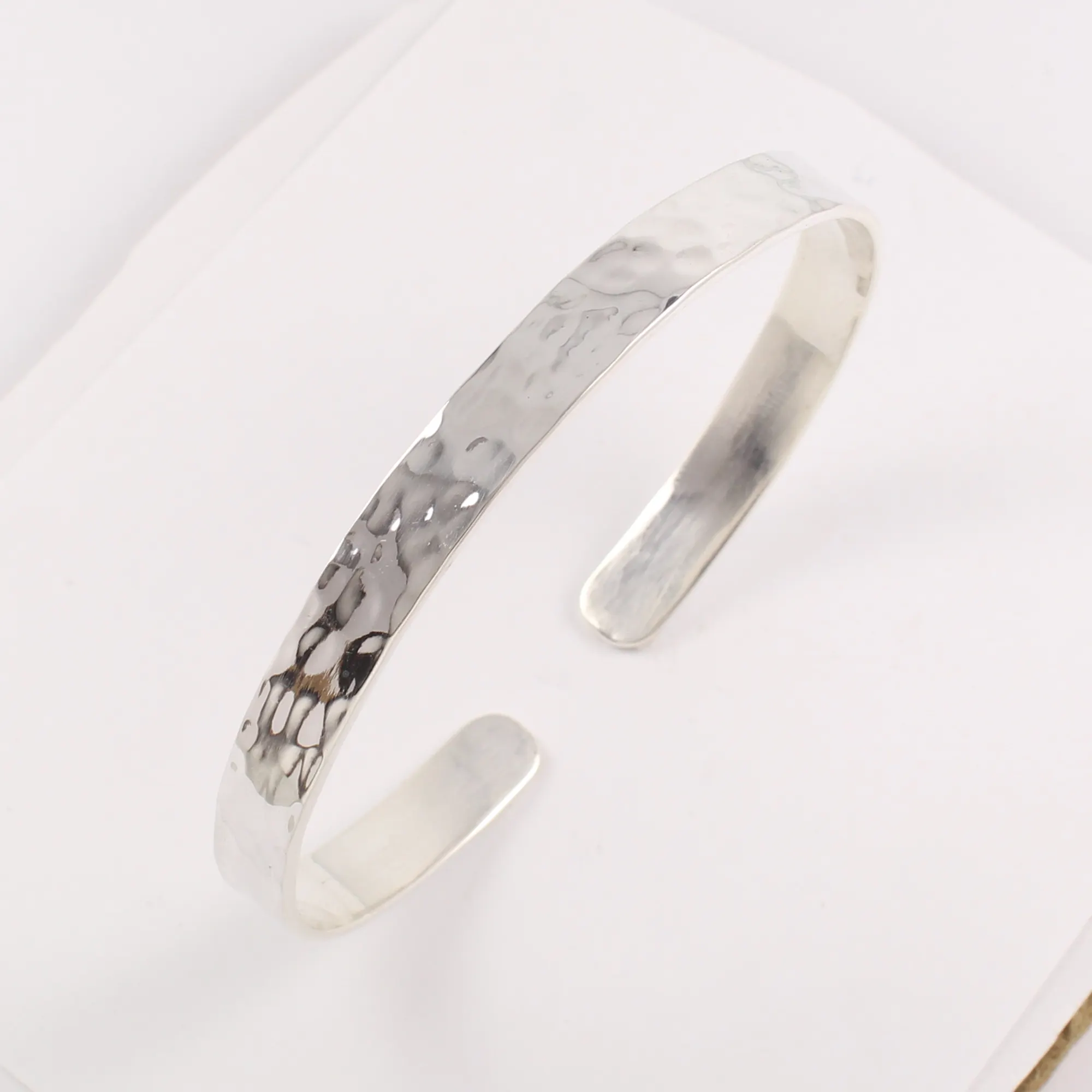 Women Hammered Design Simple Bangle 925 Sterling Silver Cuff Bangle Jewelry