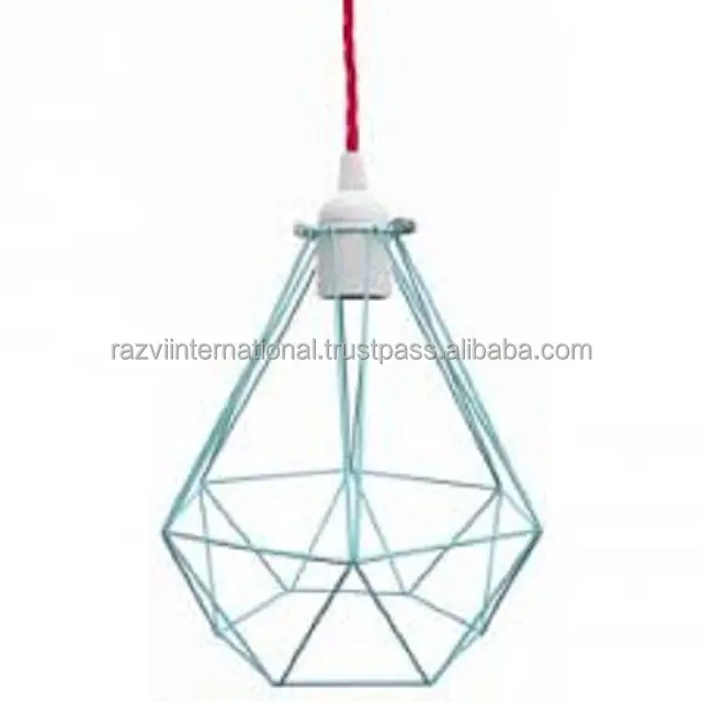 Lampe suspendue de couleur bleue en fil de fer