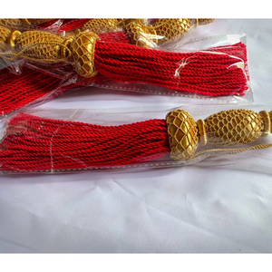 New Design Eco-Friendly Polyester Handmade Durable Lightweight Decorative Sash Tassels <b>Red</b> Gold Fringe Trim 100mm Custom Logo - Product Image 3