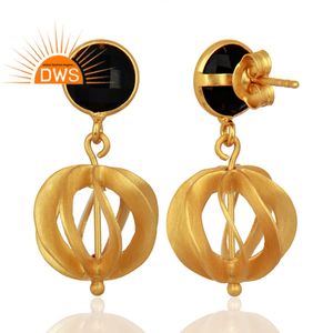 Pendientes de plata de ley con diseño de bola de filigrana, GEMA de ónix negra, joyería chapada en oro de 18k, Pendientes colgantes, fabricante de joyería - Product Image 3