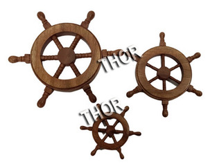 ล้อเรือไม้ขัดเงา | ดีไซน์ตกแต่งทะเลพวงมาลัยเรือไม้ชุดตกแต่งบ้าน3ชิ้น - Product Image 6