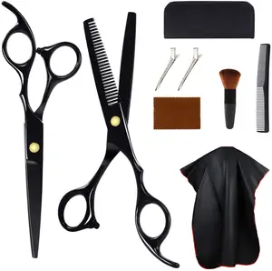 Barber Cắt Kit Màu Đen Thép Không Gỉ Mỏng Hơn Scissor Clipper Barber Cape Bandage Complete Barber Cắt Set / Kit