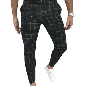 Mens Checked Slim Fit Plaid Trousers Casual Skinny Joggers Bottoms Jogging Pants with High Quality Cotton Fabric on Wholesale - Product Image 4