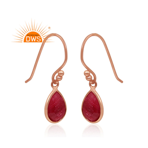 Pendientes de corindón de rubí Natural, gema en forma de lágrima, proveedor de joyería de nuevo diseñador, Pendientes chapados en oro rosa, joyería al por mayor - Product Image 2
